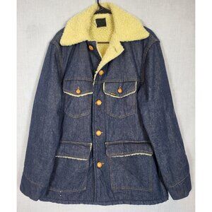 Vintage Sears Roebuck Coat Denim Chore Jacket Men's 44R Sherpa Lined Trucker 70s